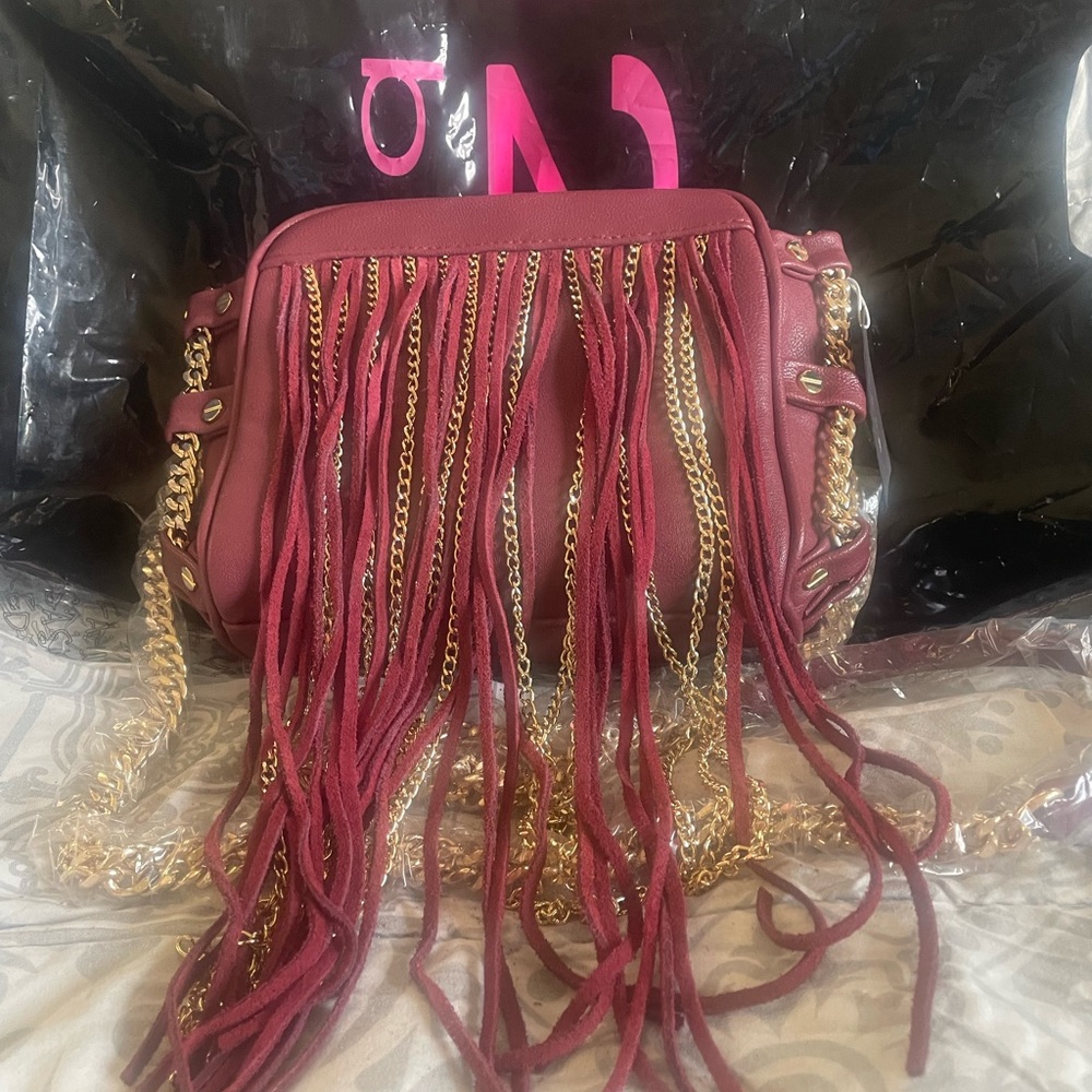 Red Crossbody Bag with Fringe Detailing